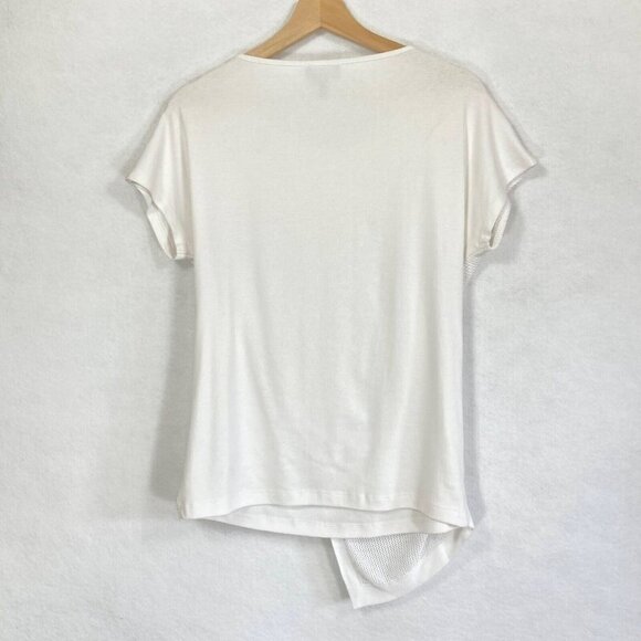 Marble Asymmetrical Hem Oversized Buttons White Short Sleeve Top - Picture 6 of 7